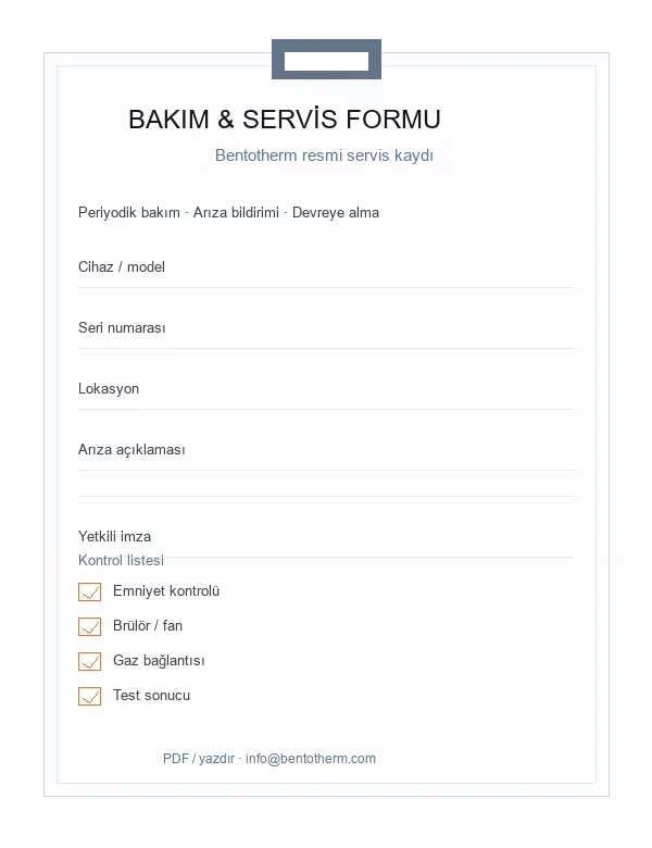 Bakım ve Servis Formu